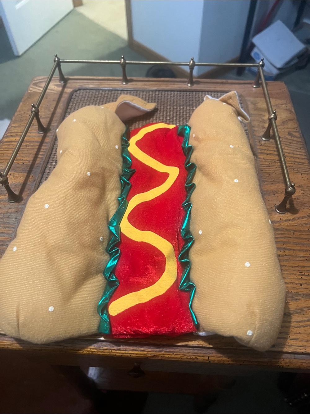 Bootique Plush Hot Dog Pet Costume in Tan, Red, Yellow, Green